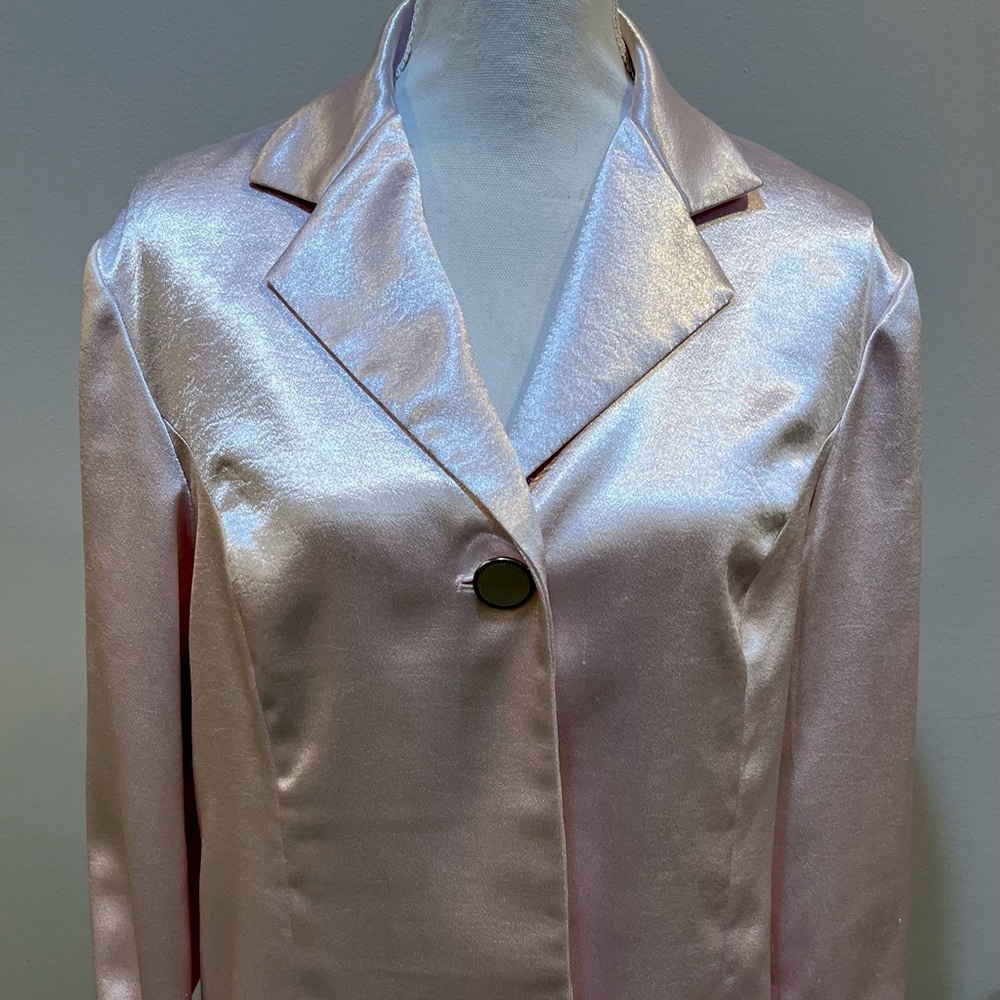 Chicos shiny pink blazer.  Button closure. Size 2 Chicos = 12/14.
